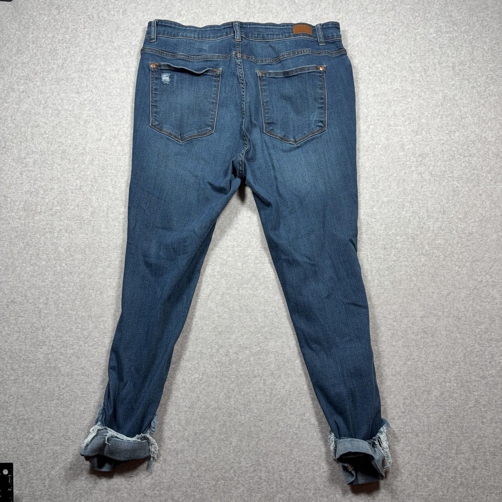Judy Blue Jeans Womens 18W Dark Wash Distressed Skinny Cuffed Stretch JB82113DK - Picture 2 of 10